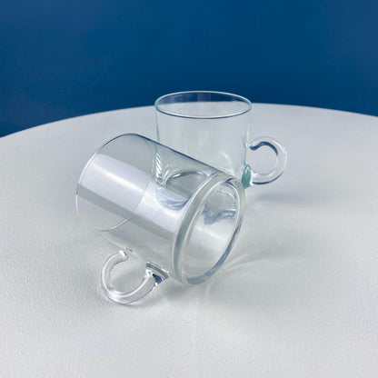 Coffee Tea Hand Blown Cups for Juice Punch Espresso Matcha or Irish Coffee. Set of 6. Loop Handles. Modern Glassware. Dining Room Decor. - Tampa Home & Garden Store