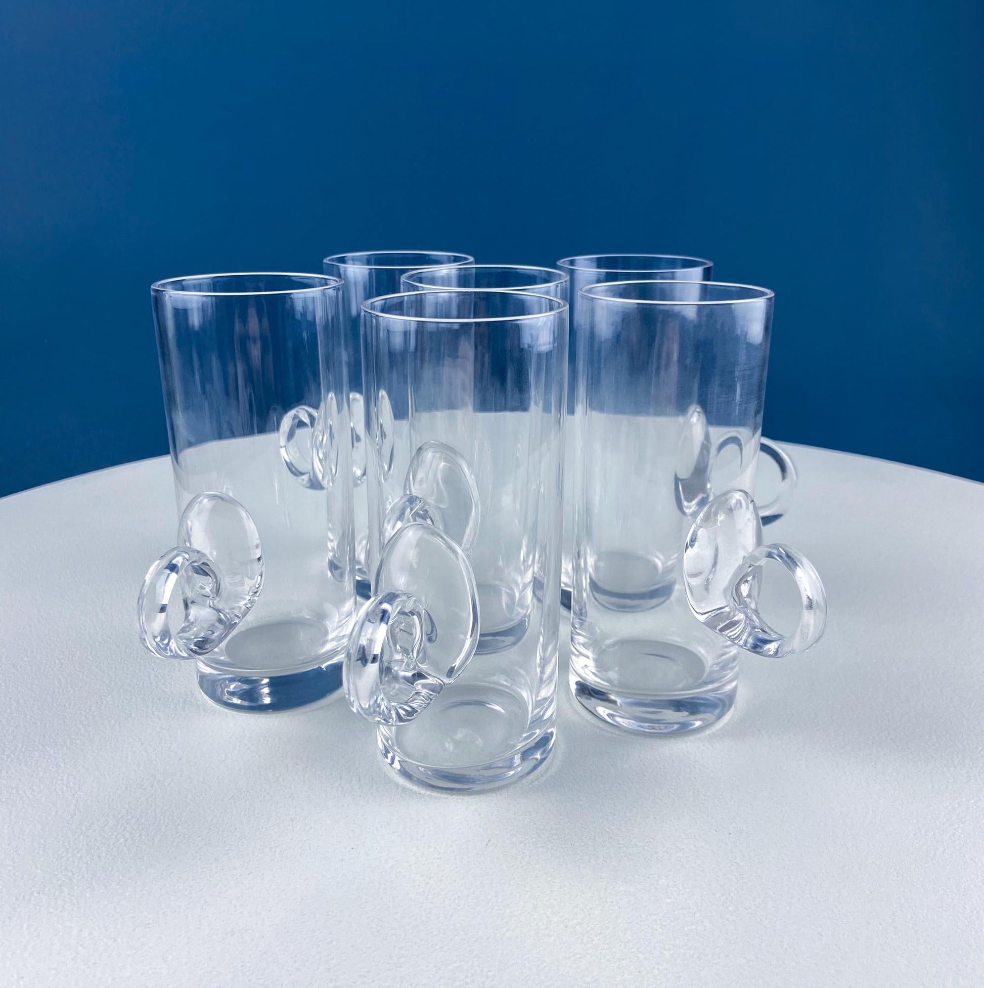 Coffee Tea Hand Blown Cups for Juice Punch Espresso Matcha or Irish Coffee. Set of 6. Loop Handles. Modern Glassware. Dining Room Decor. - Tampa Home & Garden Store