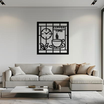 Coffee Time Metal Wall Art – Coffee Cup and Clock Design for Kitchen and Cafe Decor- KAF360 - Tampa Home & Garden Store