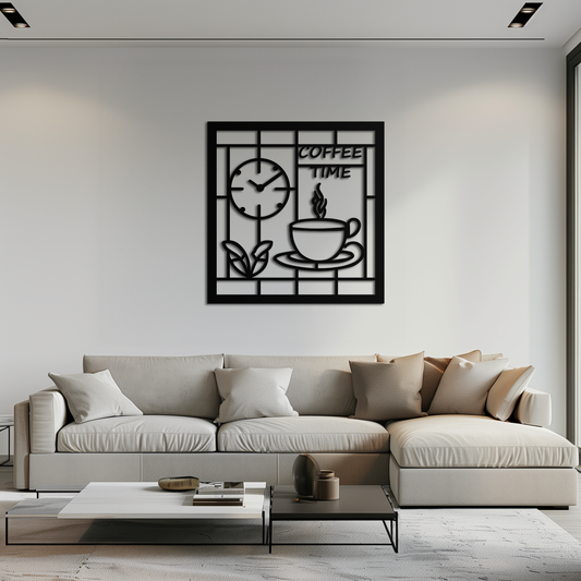 Coffee Time Metal Wall Art – Coffee Cup and Clock Design for Kitchen and Cafe Decor- KAF360 - Tampa Home & Garden Store