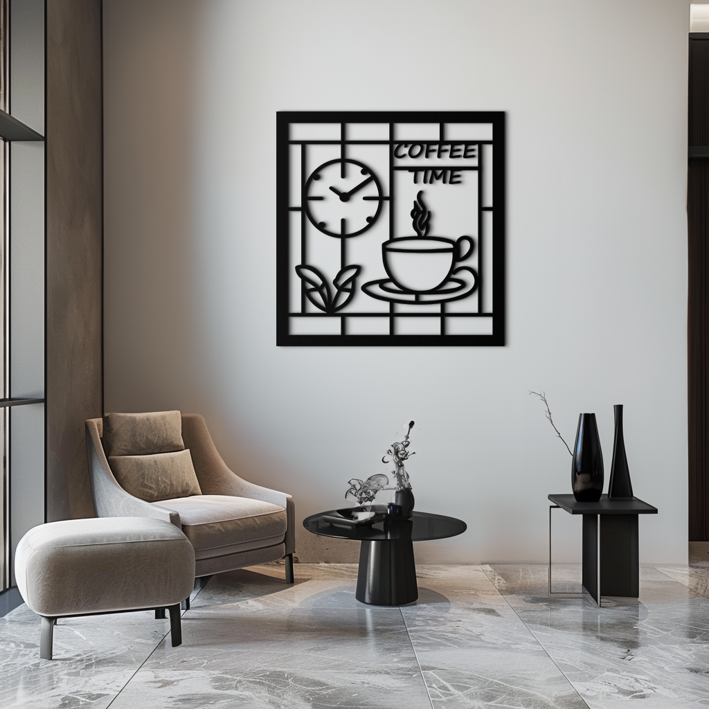 Coffee Time Metal Wall Art – Coffee Cup and Clock Design for Kitchen and Cafe Decor- KAF360 - Tampa Home & Garden Store