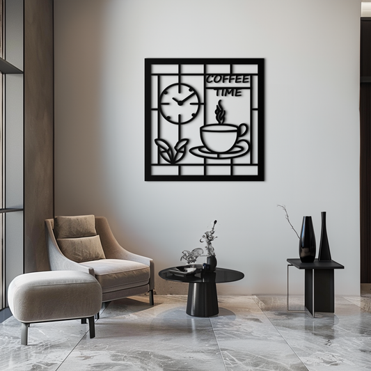 Coffee Time Metal Wall Art – Coffee Cup and Clock Design for Kitchen and Cafe Decor- KAF360 - Tampa Home & Garden Store
