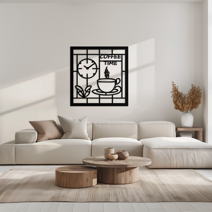 Coffee Time Metal Wall Art – Coffee Cup and Clock Design for Kitchen and Cafe Decor- KAF360 - Tampa Home & Garden Store