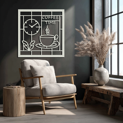 Coffee Time Metal Wall Art – Coffee Cup and Clock Design for Kitchen and Cafe Decor- KAF360 - Tampa Home & Garden Store