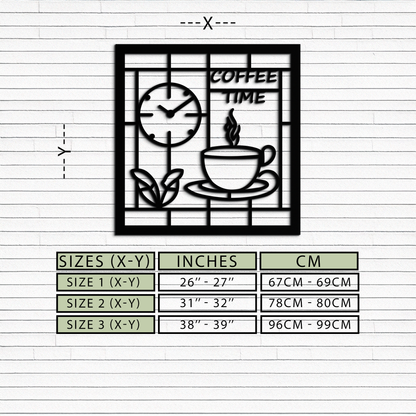 Coffee Time Metal Wall Art – Coffee Cup and Clock Design for Kitchen and Cafe Decor- KAF360 - Tampa Home & Garden Store