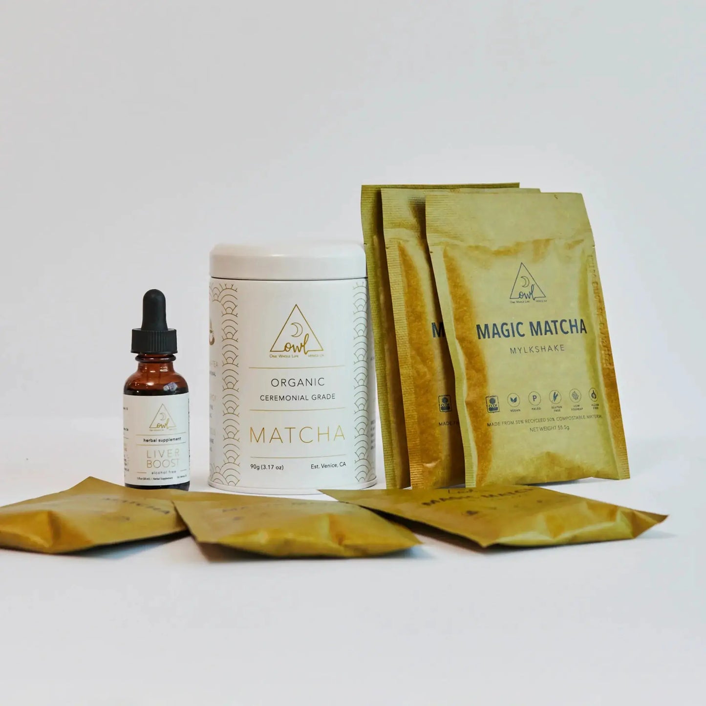 30-Day Coffee Detox cleanse by OWL Venice with white ceremonial matcha tin and magic matcha pouches on Tampa Home & Garden Store