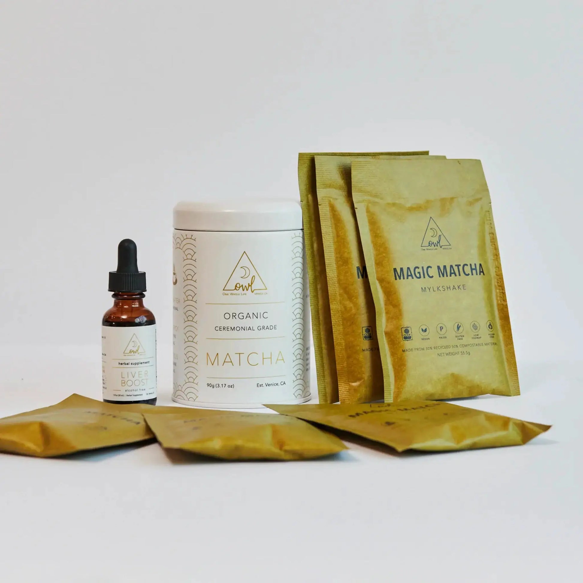 30-Day Coffee Detox cleanse by OWL Venice with white ceremonial matcha tin and magic matcha pouches on Tampa Home & Garden Store