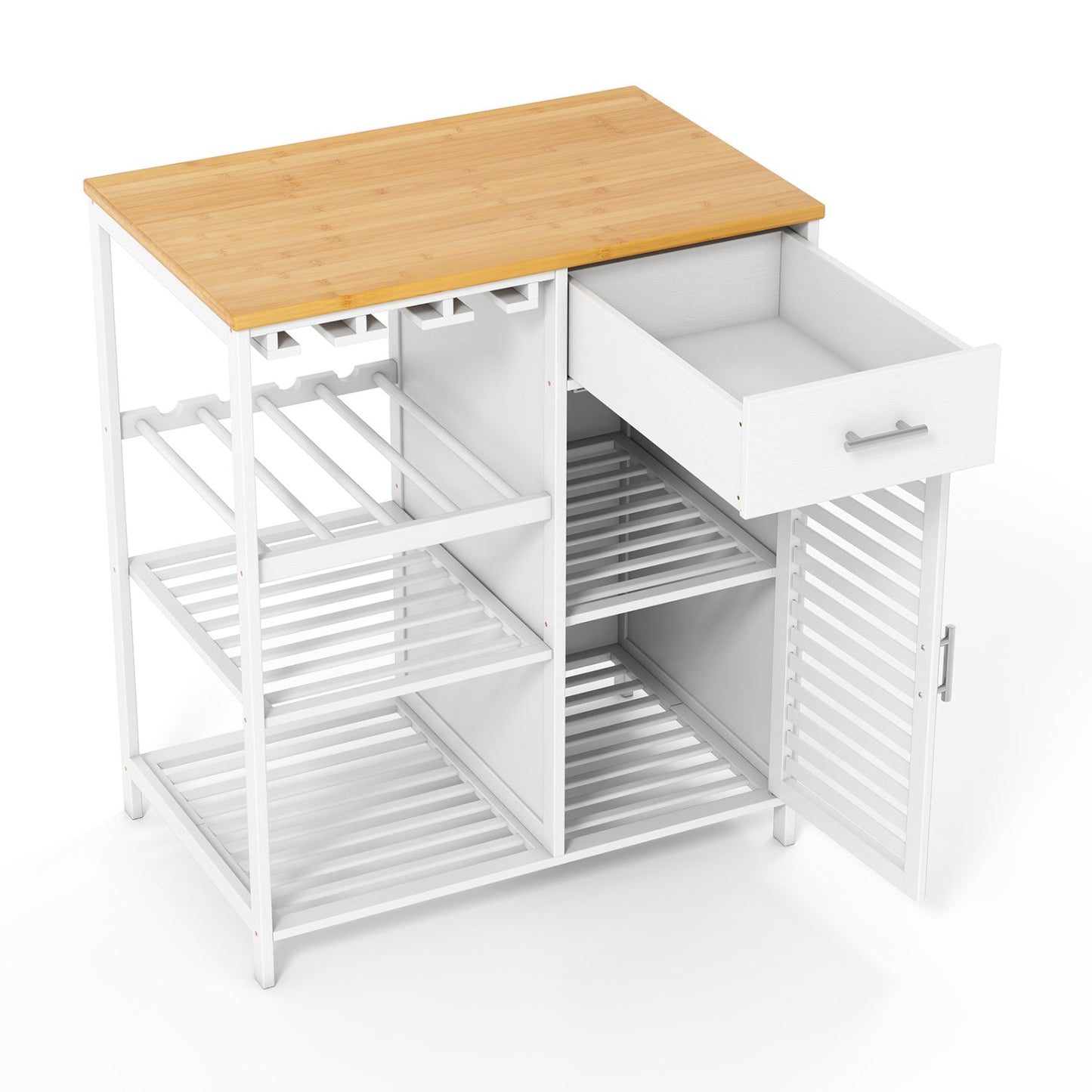 DirectDeals coffee bar cabinet with wine rack and bamboo top, white buffet with drawer on Tampa Home & Garden Store