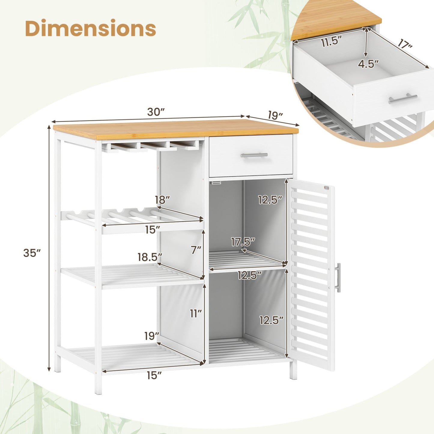Coffee Bar Cabinet with Wine Rack and Bamboo Top, white finish, DirectDeals buffet cabinet on Tampa Home & Garden Store