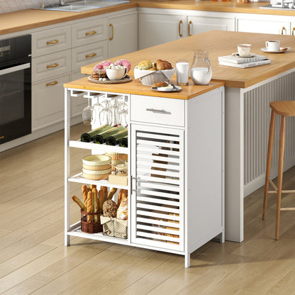 Coffee Bar Cabinet with Wine Rack Bamboo Top, White DirectDeals Buffet on Tampa Home & Garden Store