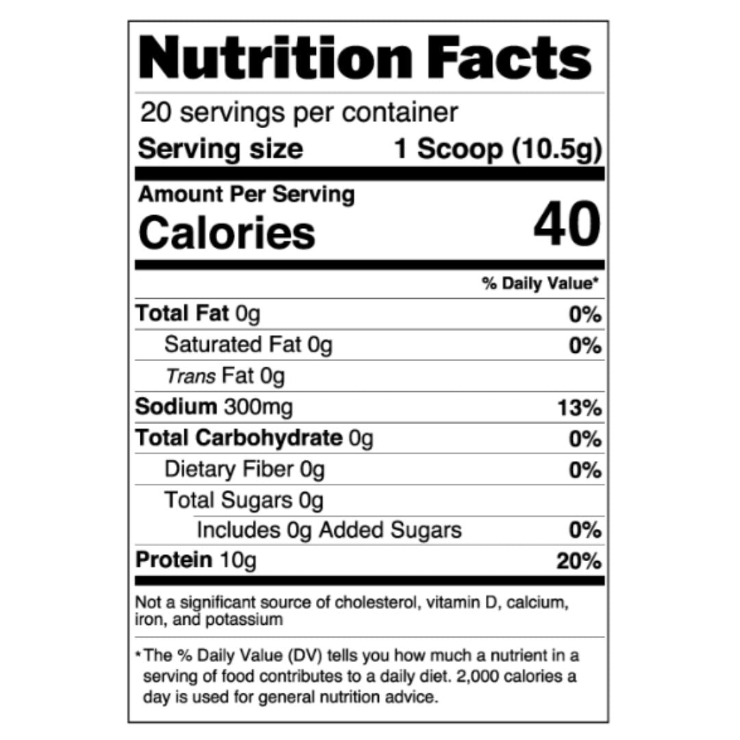 Coffee Boosters protein powder nutrition label shows 40 calories per scoop and 10 g protein on Tampa Home & Garden Store