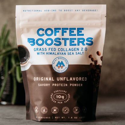 Coffee Boosters protein powder bag by Meal Boosters, original unflavored grass-fed collagen 2.0 on Tampa Home & Garden Store