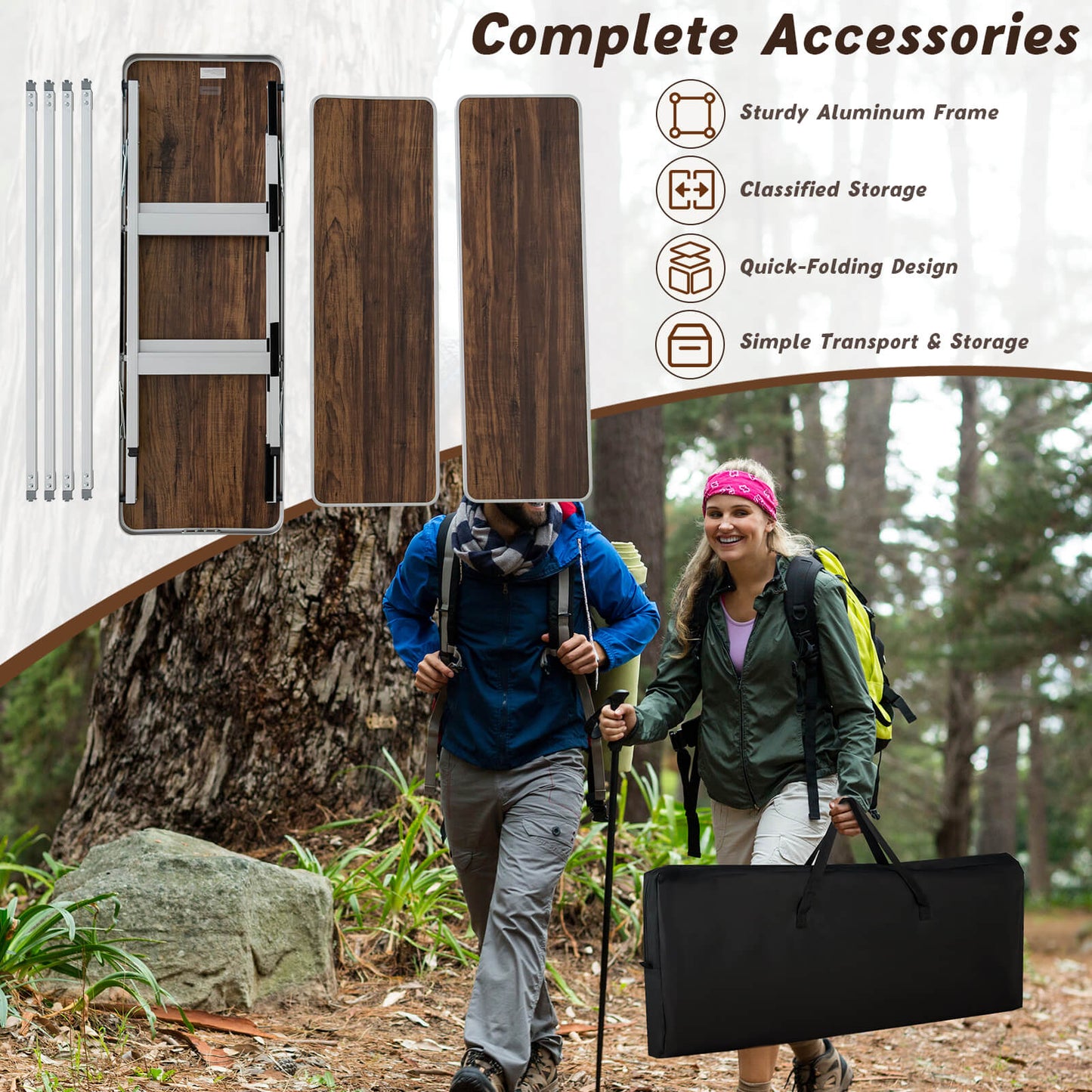 Mesa de camping plegable con estantes abiertos de 2 niveles para barbacoa al aire libre/café