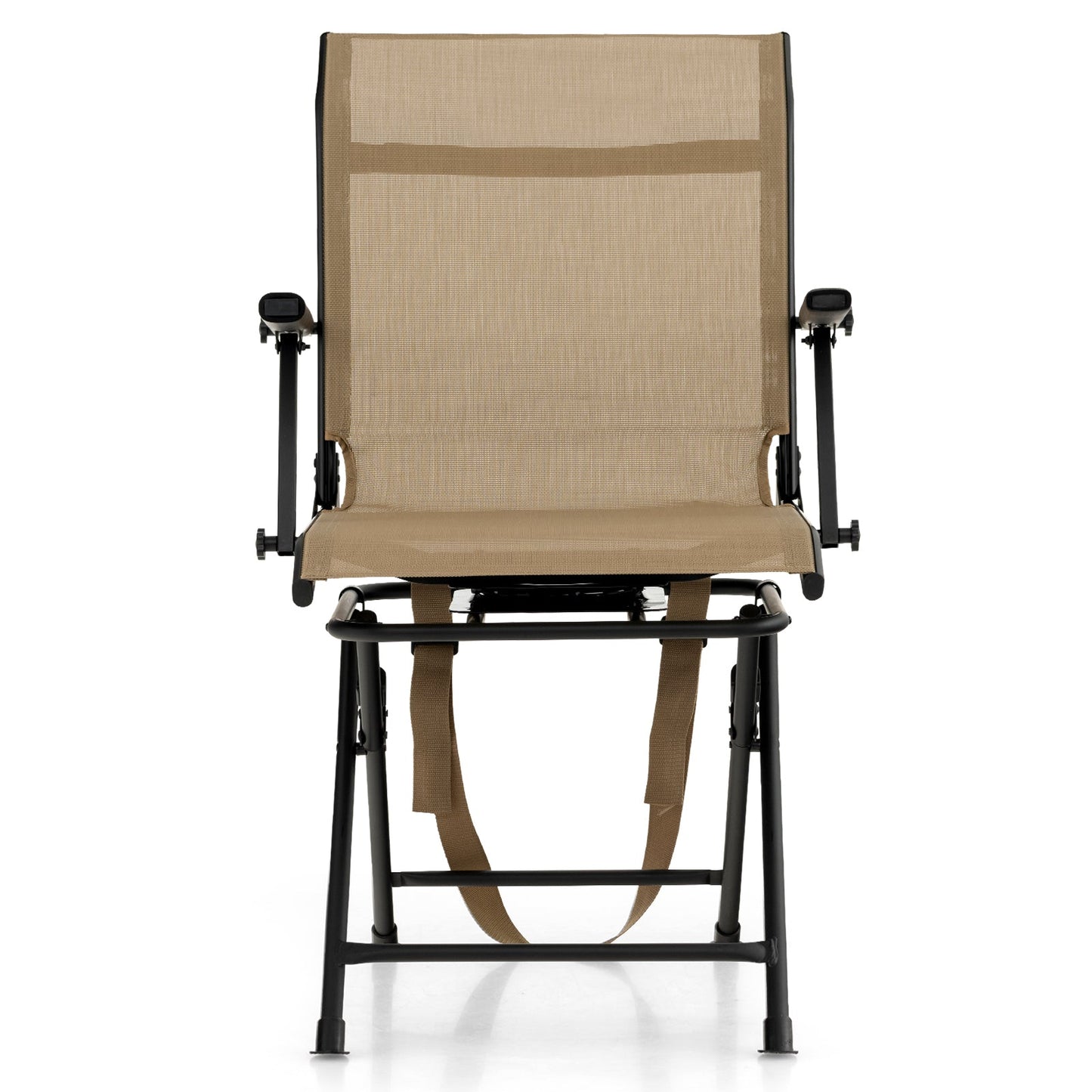GemGear foldable swivel patio chair with armrests and beige mesh back on Tampa Home & Garden Store