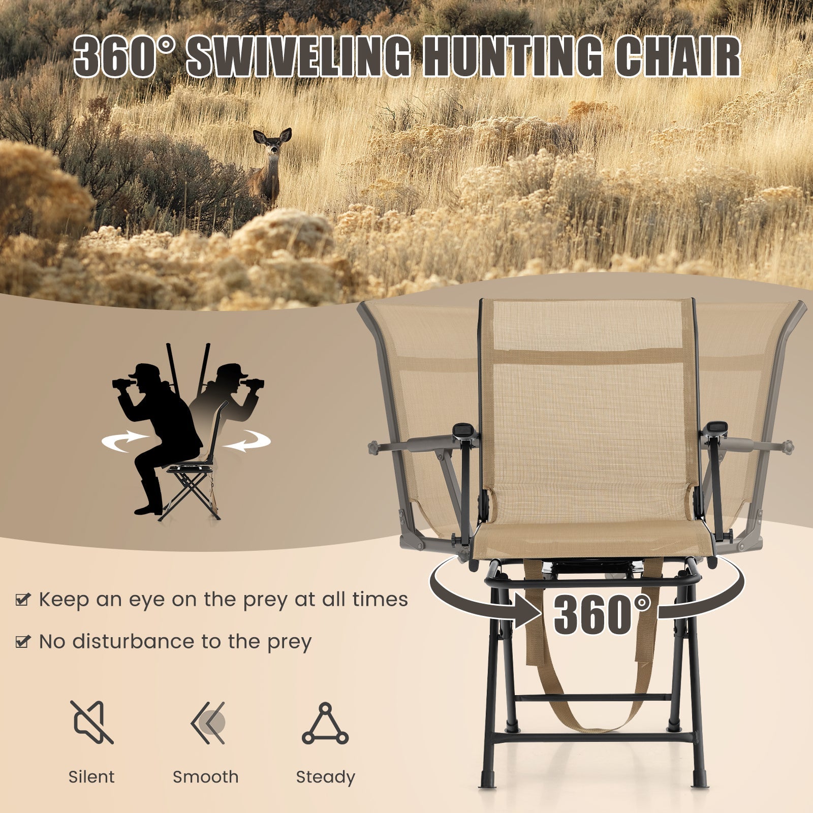 Foldable 360° swivel patio chair with armrests and mesh back beige GemGear on Tampa Home & Garden Store
