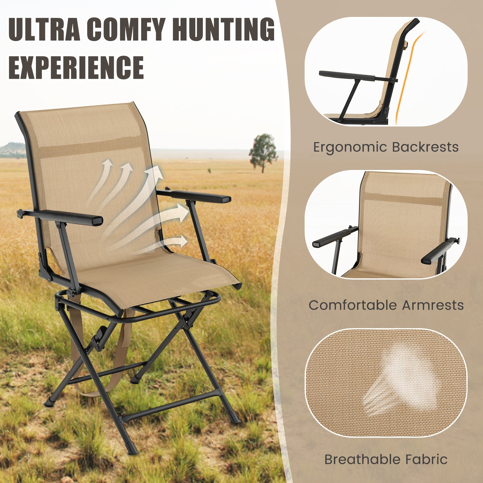 Foldable Swivel Patio Chair with Armrests and Beige Mesh Back by GemGear outdoors on Tampa Home & Garden Store