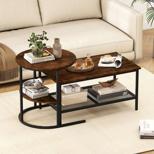Coffee Table 2-Tier Rectangle Coffee Table and Side End Table with Storage Shelves - Tampa Home & Garden Store
