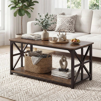 Coffee Table 2-Tier Center Table with Shelf