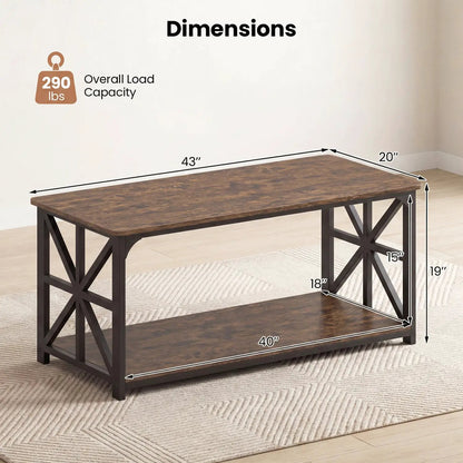 Coffee Table 2-Tier Center Table with Shelf