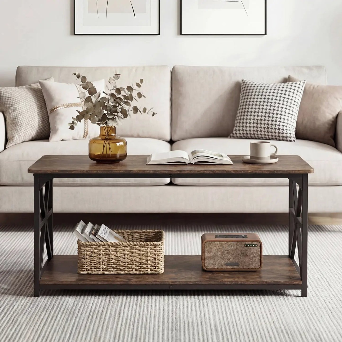 Coffee Table 2-Tier Center Table with Shelf