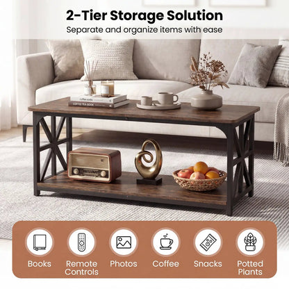 Coffee Table 2-Tier Center Table with Shelf