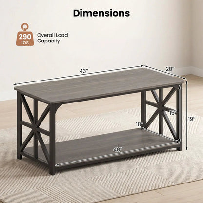 Coffee Table 2-Tier Center Table with Shelf
