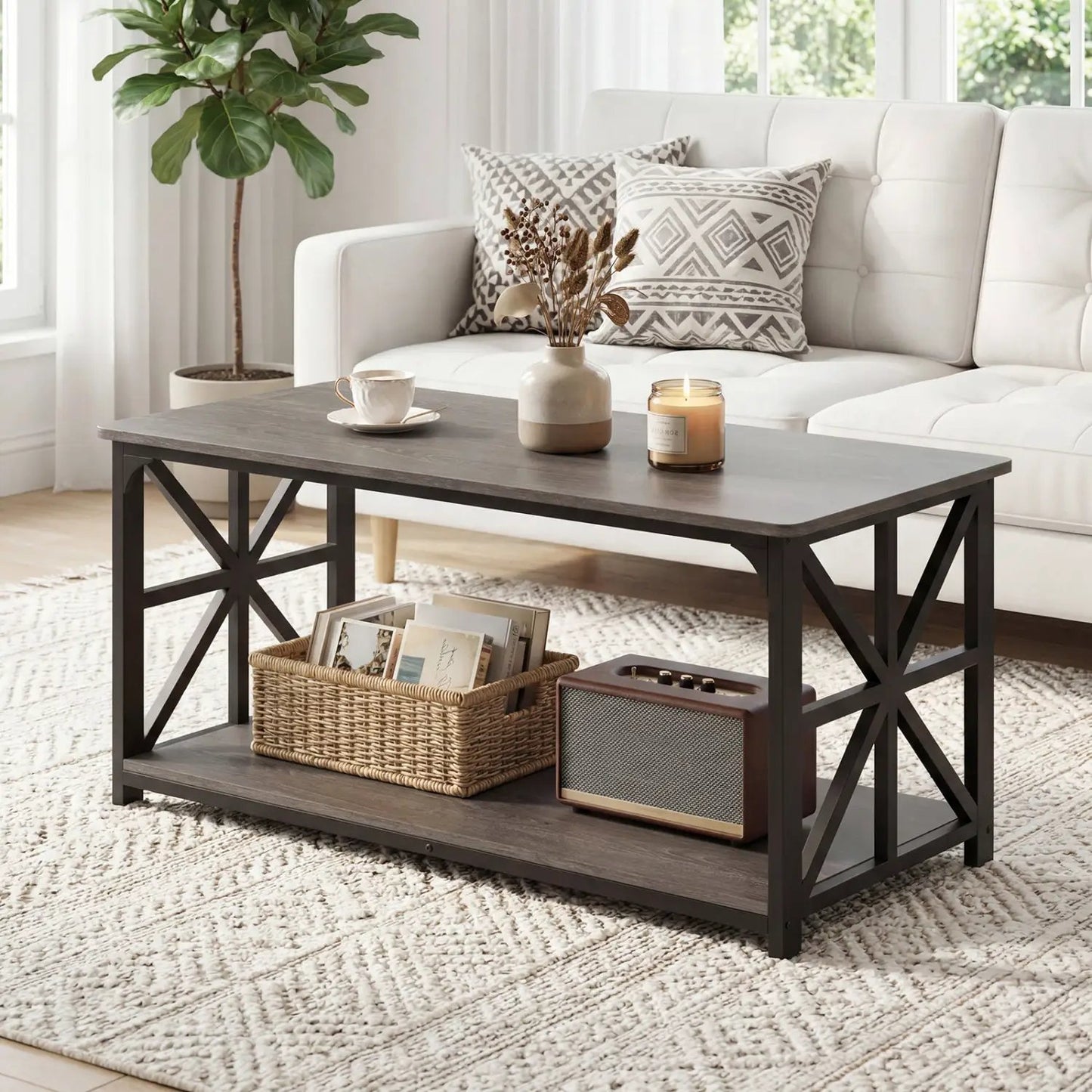 Coffee Table 2-Tier Center Table with Shelf