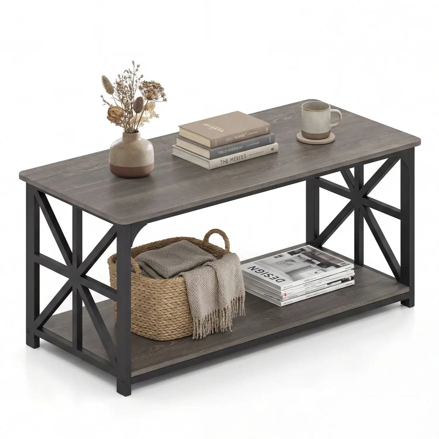 Coffee Table 2-Tier Center Table with Shelf