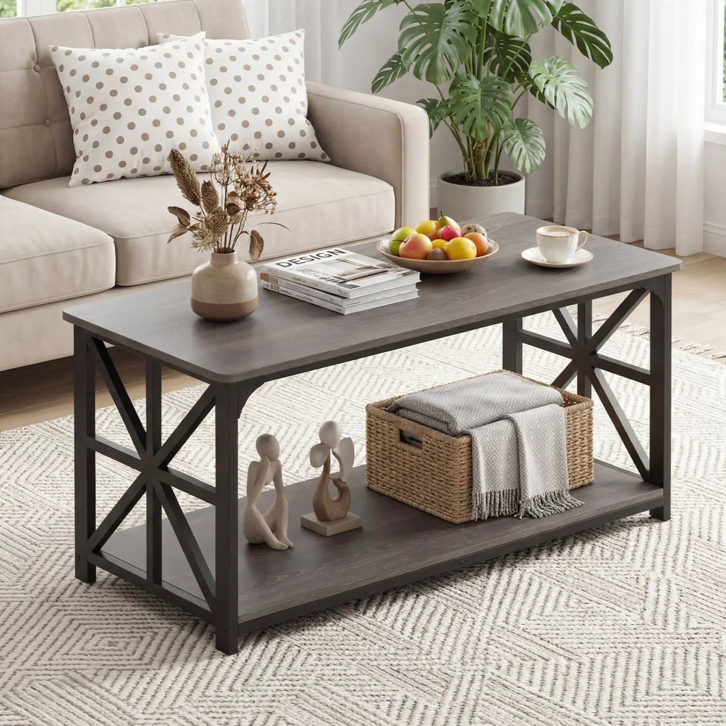 Coffee Table 2-Tier Center Table with Shelf