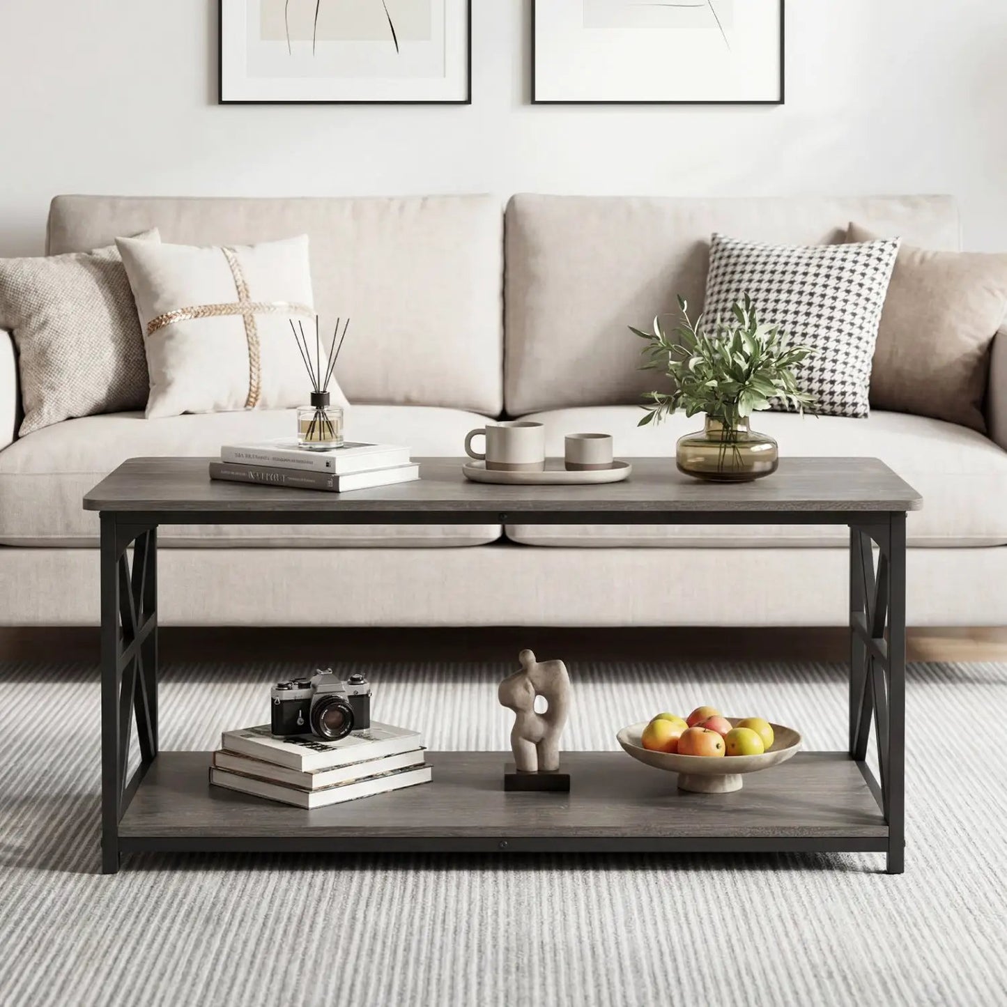Coffee Table 2-Tier Center Table with Shelf