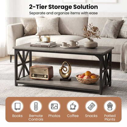 Coffee Table 2-Tier Center Table with Shelf