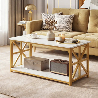 Coffee Table 2-Tier Center Table with Shelf