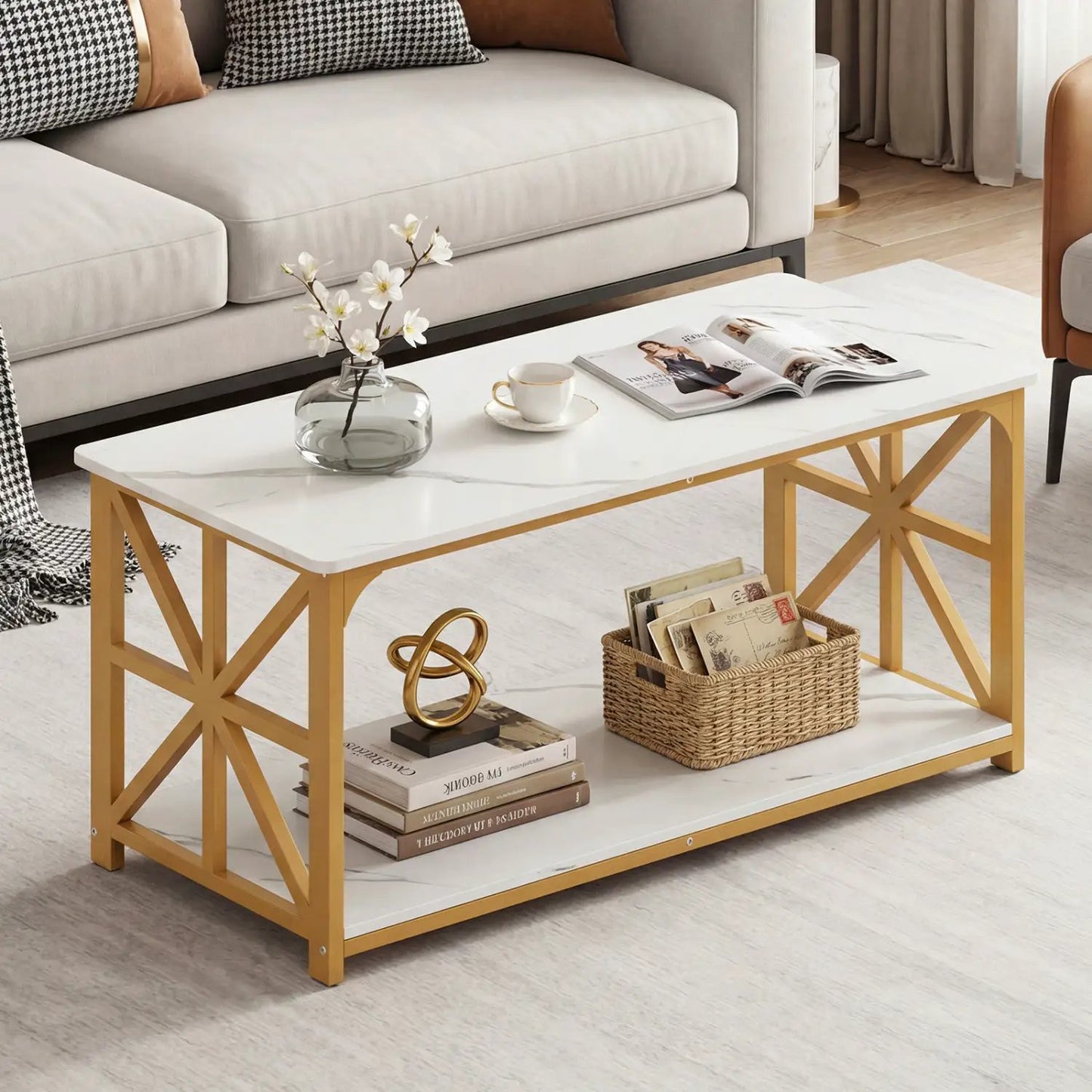 Coffee Table 2-Tier Center Table with Shelf