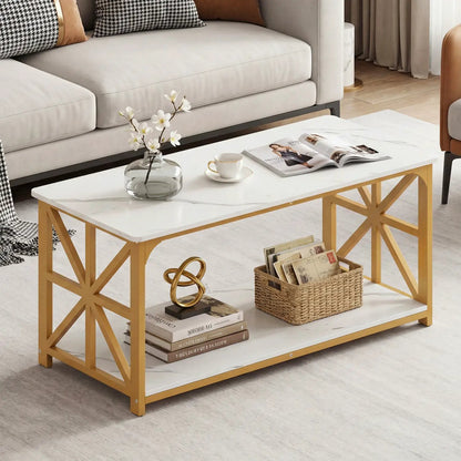 Coffee Table 2-Tier Center Table with Shelf