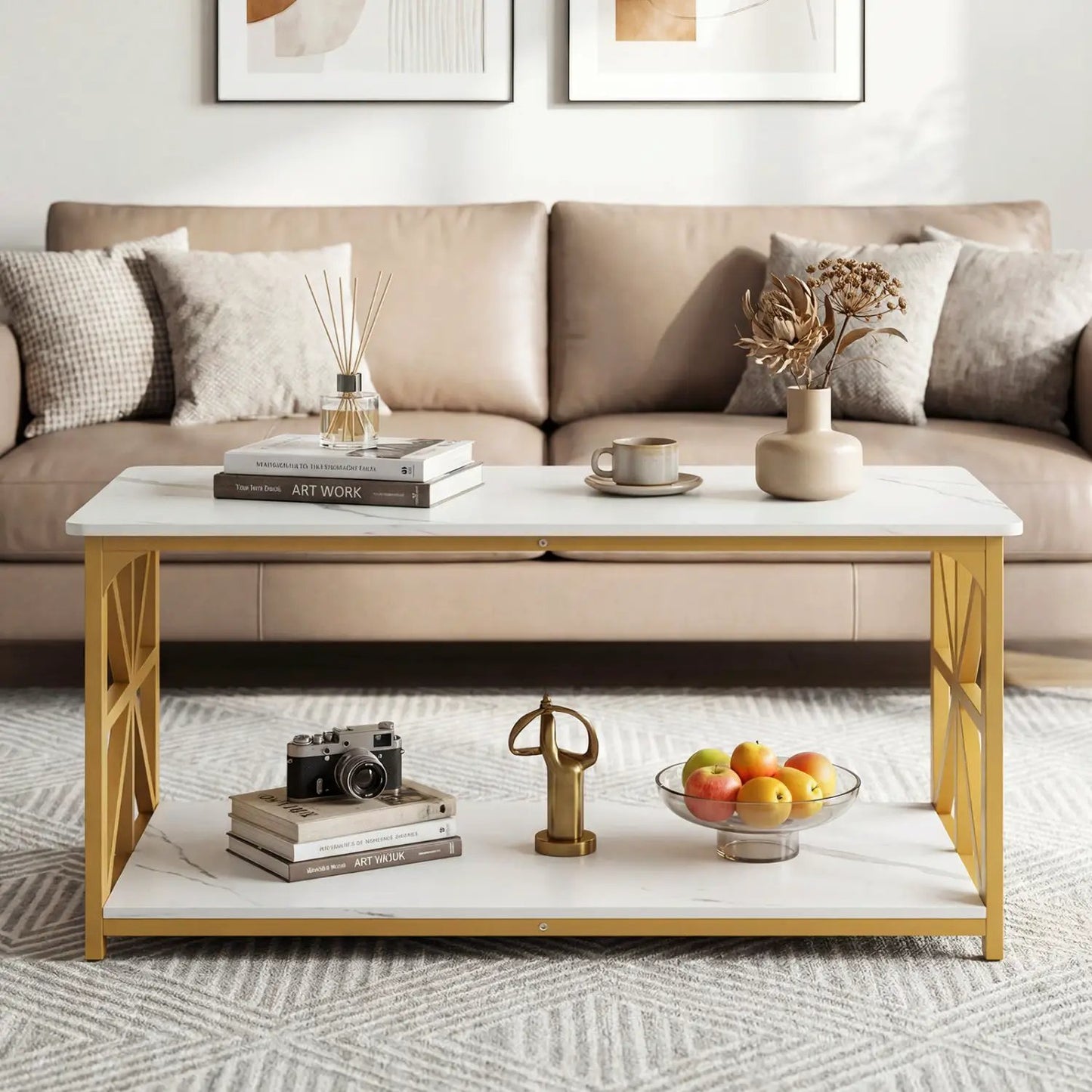 Coffee Table 2-Tier Center Table with Shelf