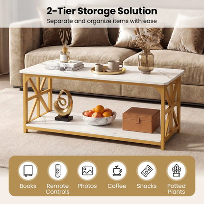 Coffee Table 2-Tier Center Table with Shelf