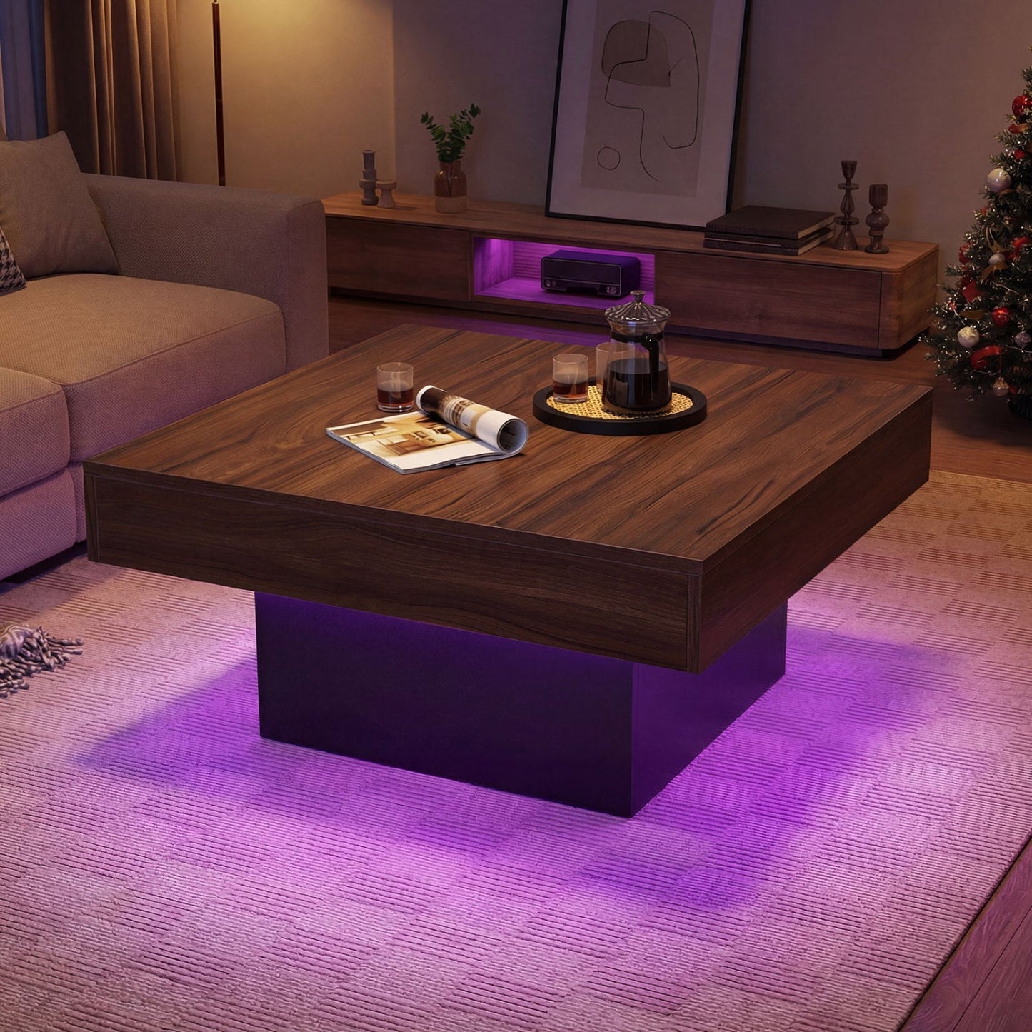 Coffee Table Accent Table with LED Lights and Dynamic Modes