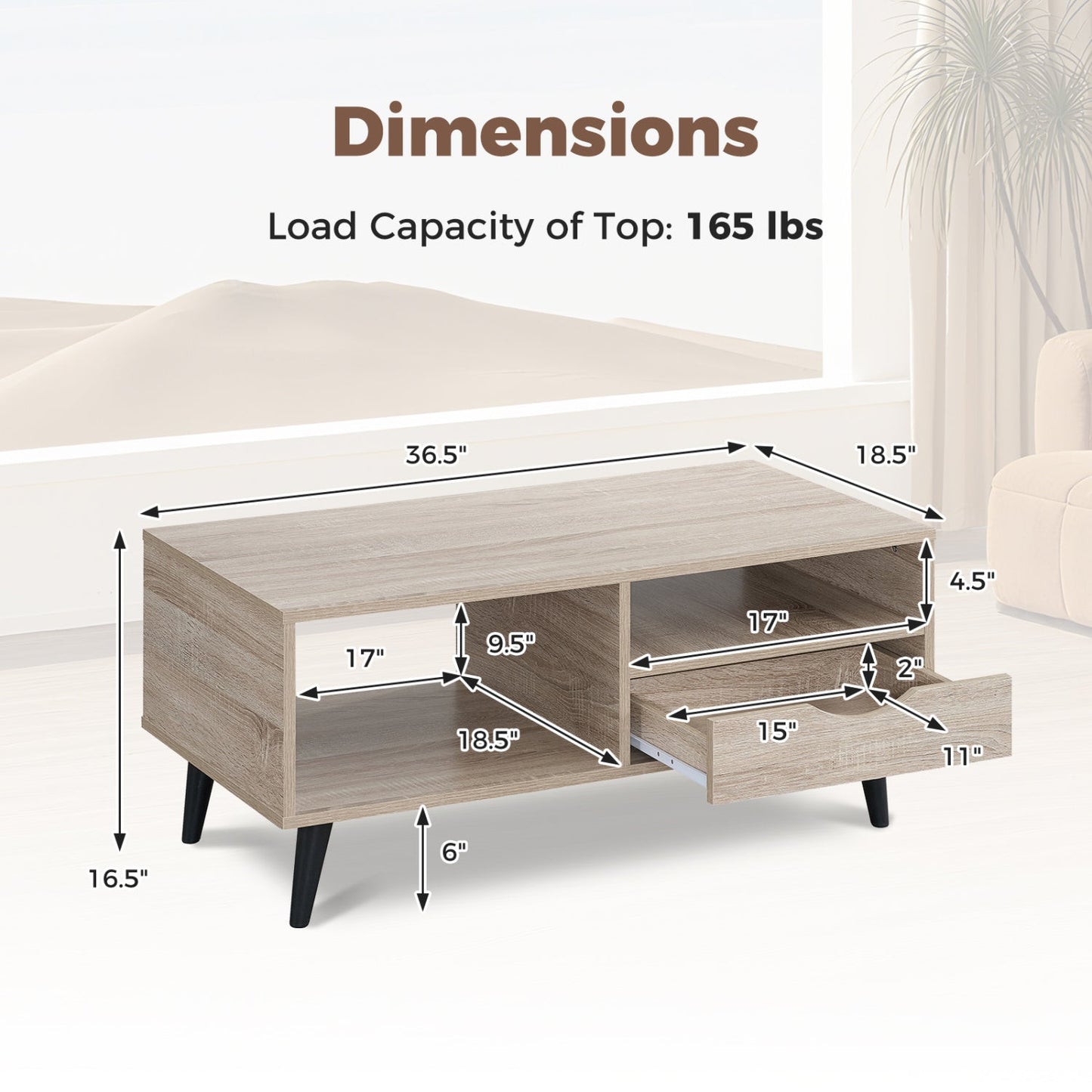 Coffee Table with Storage Rustic Rectangle Center Table