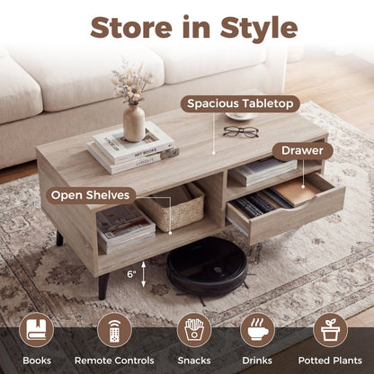 Coffee Table with Storage Rustic Rectangle Center Table