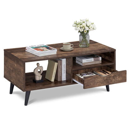 Coffee Table with Storage Rustic Rectangle Center Table