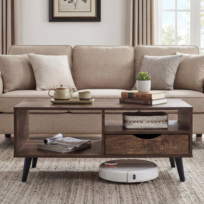 Coffee Table with Storage Rustic Rectangle Center Table