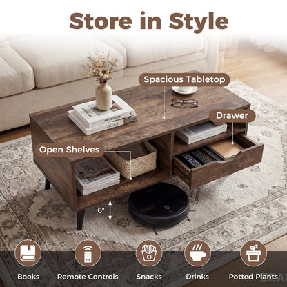 Coffee Table with Storage Rustic Rectangle Center Table