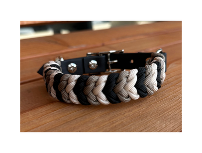 Coiled Charm Hand Braided Dog Collar in Black, Tan, & Cream - Tampa Home & Garden Store