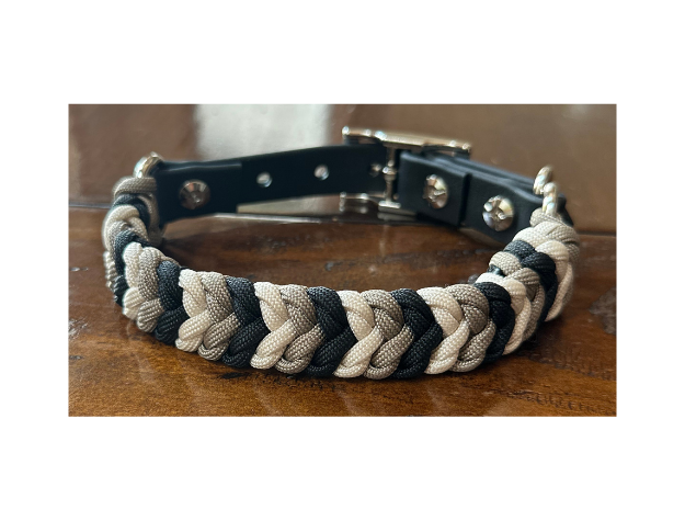 Coiled Charm Hand Braided Dog Collar in Black, Tan, & Cream - Tampa Home & Garden Store