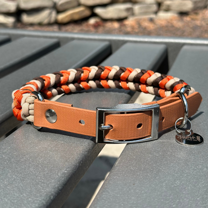 Coiled Charm Hand Braided Dog Collar in Burnt Orange, Walnut Brown, & Light Tan - Tampa Home & Garden Store
