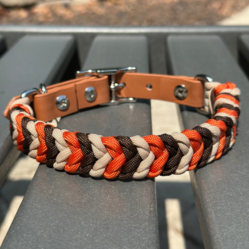 Coiled Charm Hand Braided Dog Collar in Burnt Orange, Walnut Brown, & Light Tan - Tampa Home & Garden Store