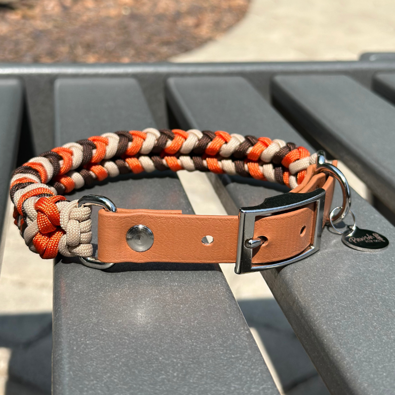 Coiled Charm Hand Braided Dog Collar in Burnt Orange, Walnut Brown, & Light Tan - Tampa Home & Garden Store