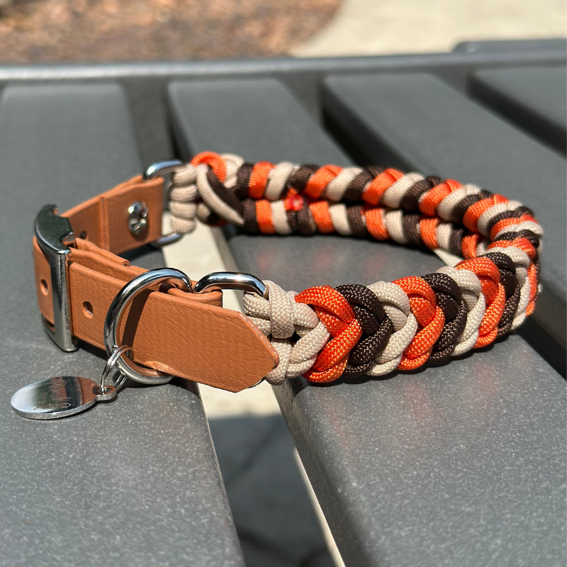 Coiled Charm Hand Braided Dog Collar in Burnt Orange, Walnut Brown, & Light Tan - Tampa Home & Garden Store
