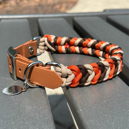 Coiled Charm Hand Braided Dog Collar in Burnt Orange, Walnut Brown, & Light Tan - Tampa Home & Garden Store