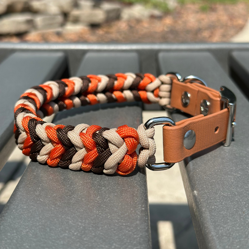 Coiled Charm Hand Braided Dog Collar in Burnt Orange, Walnut Brown, & Light Tan - Tampa Home & Garden Store